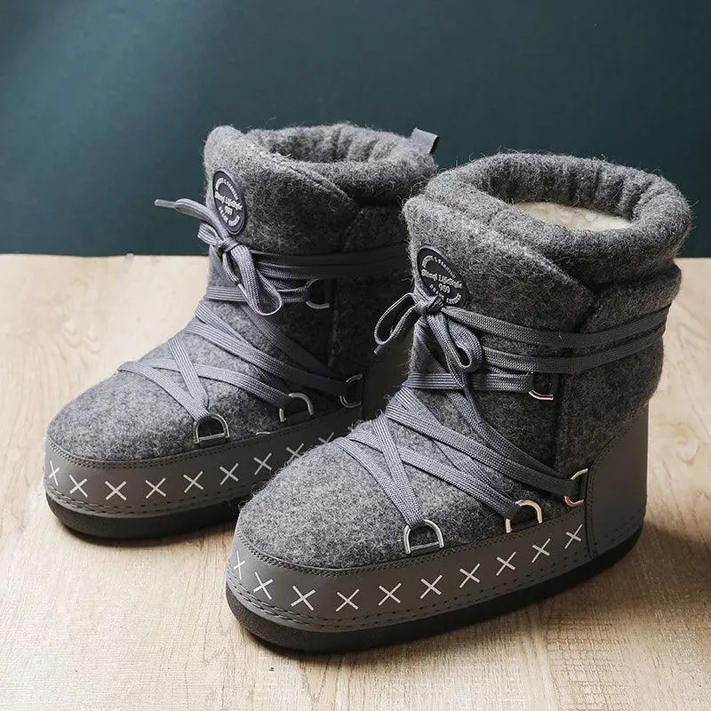 Antiskid Plush Waterproof Mid-Calf Platform Ski Warm Snow Boots (Size 35-46)