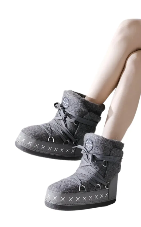Antiskid Plush Waterproof Mid-Calf Platform Ski Warm Snow Boots (Size 35-46)