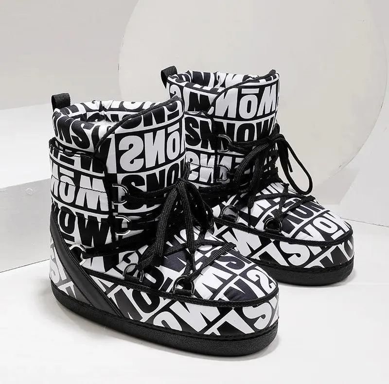 Antiskid Plush Waterproof Mid-Calf Platform Ski Warm Snow Boots (Size 35-46)