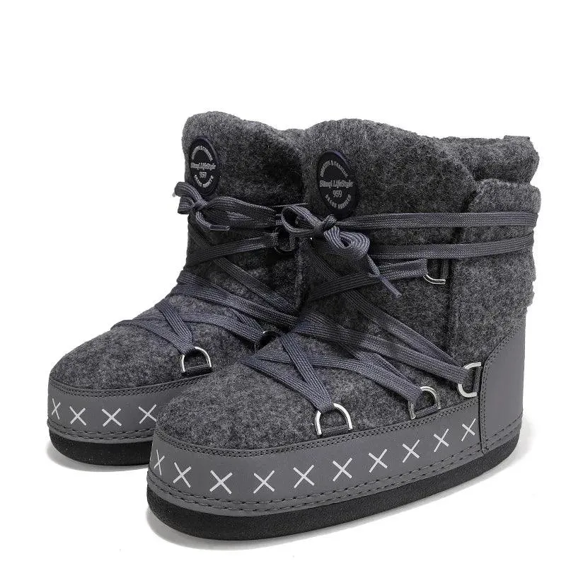 Antiskid Plush Waterproof Mid-Calf Platform Ski Warm Snow Boots (Size 35-46)