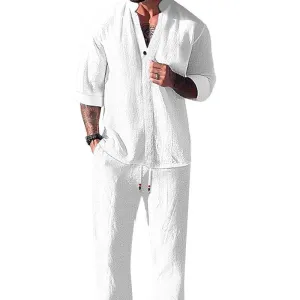 BACKWOODS | Men's Loose Casual Solid Color Half Sleeve Shirt Trousers Set