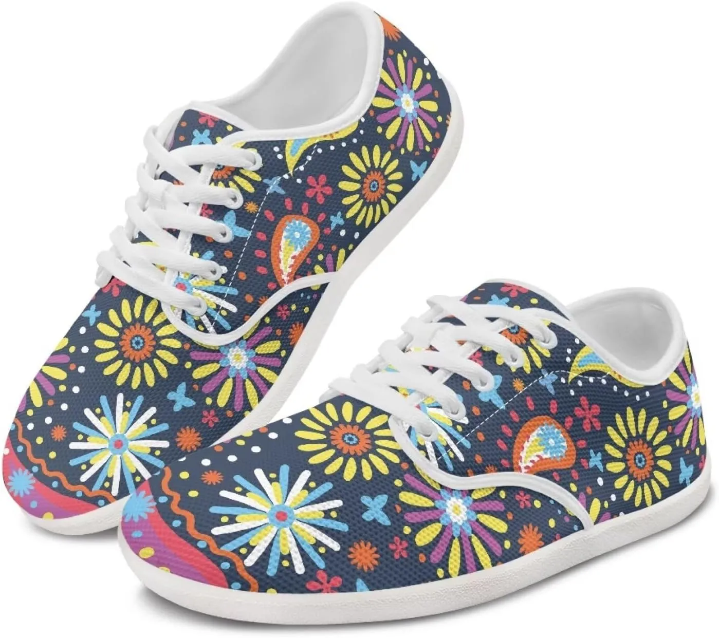 Barefoot Workout Shoes Women Comfortable Lace-Up Shoes Light Minimalist Wide Walking Shoes for Work US 6-13.5 White Sole