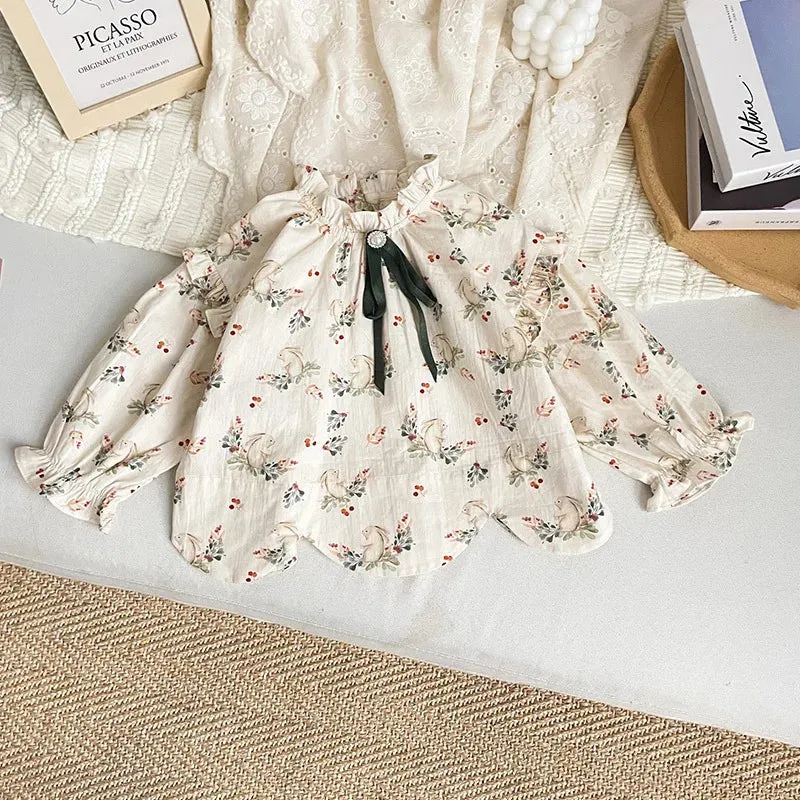 Bunny Floral Print Shirt and Pants Set