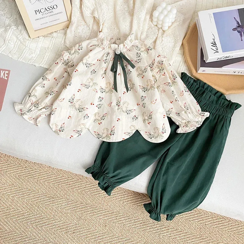 Bunny Floral Print Shirt and Pants Set
