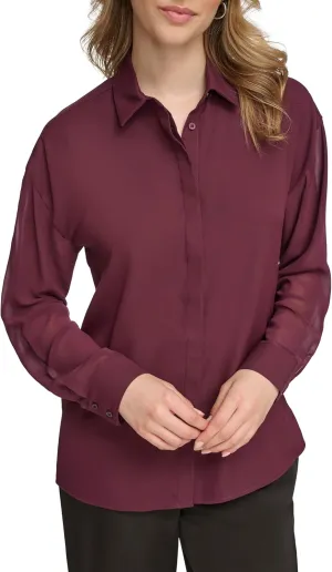 Calvin Klein Women's Button Front Long Sleeve Blouse