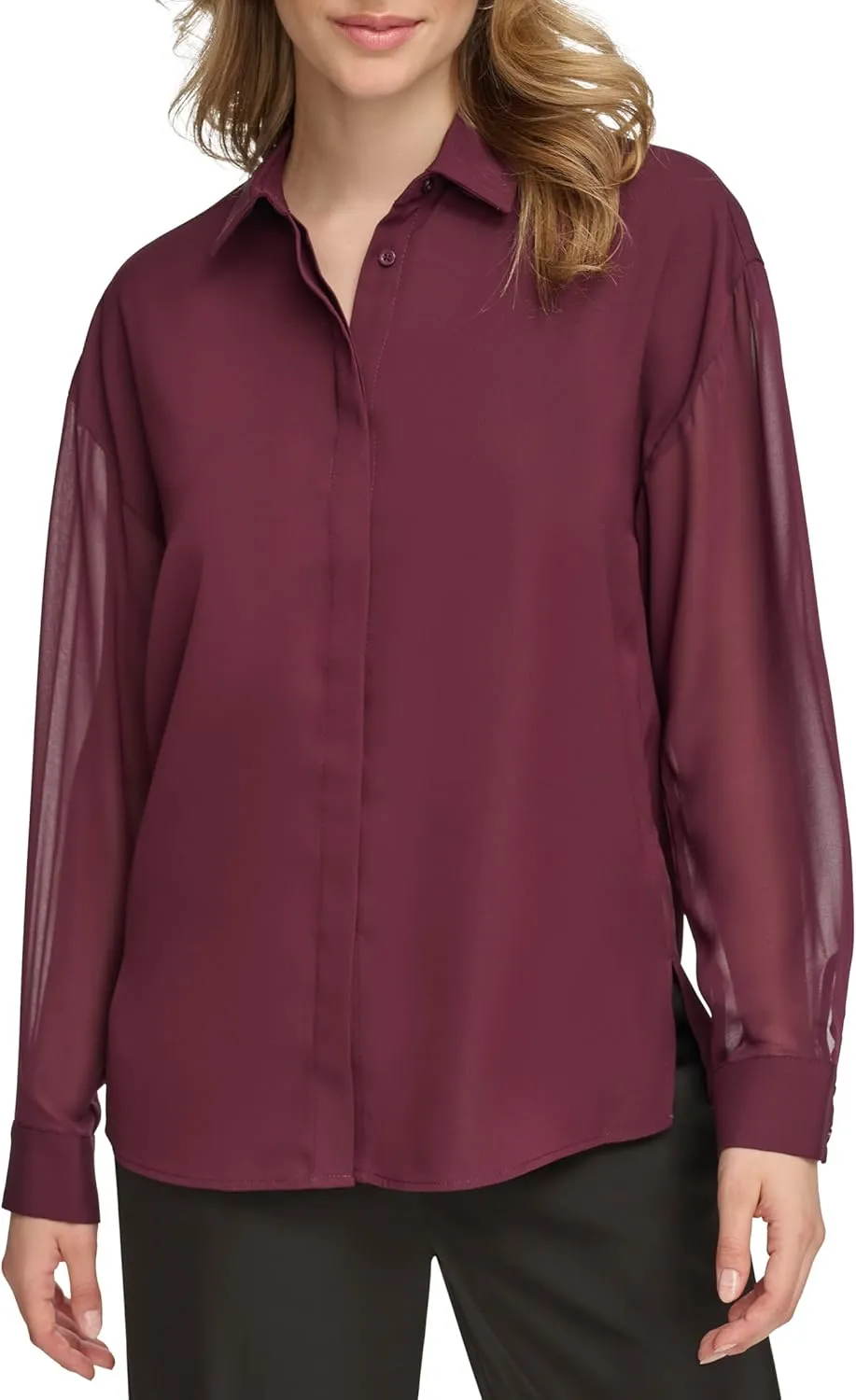 Calvin Klein Women's Button Front Long Sleeve Blouse