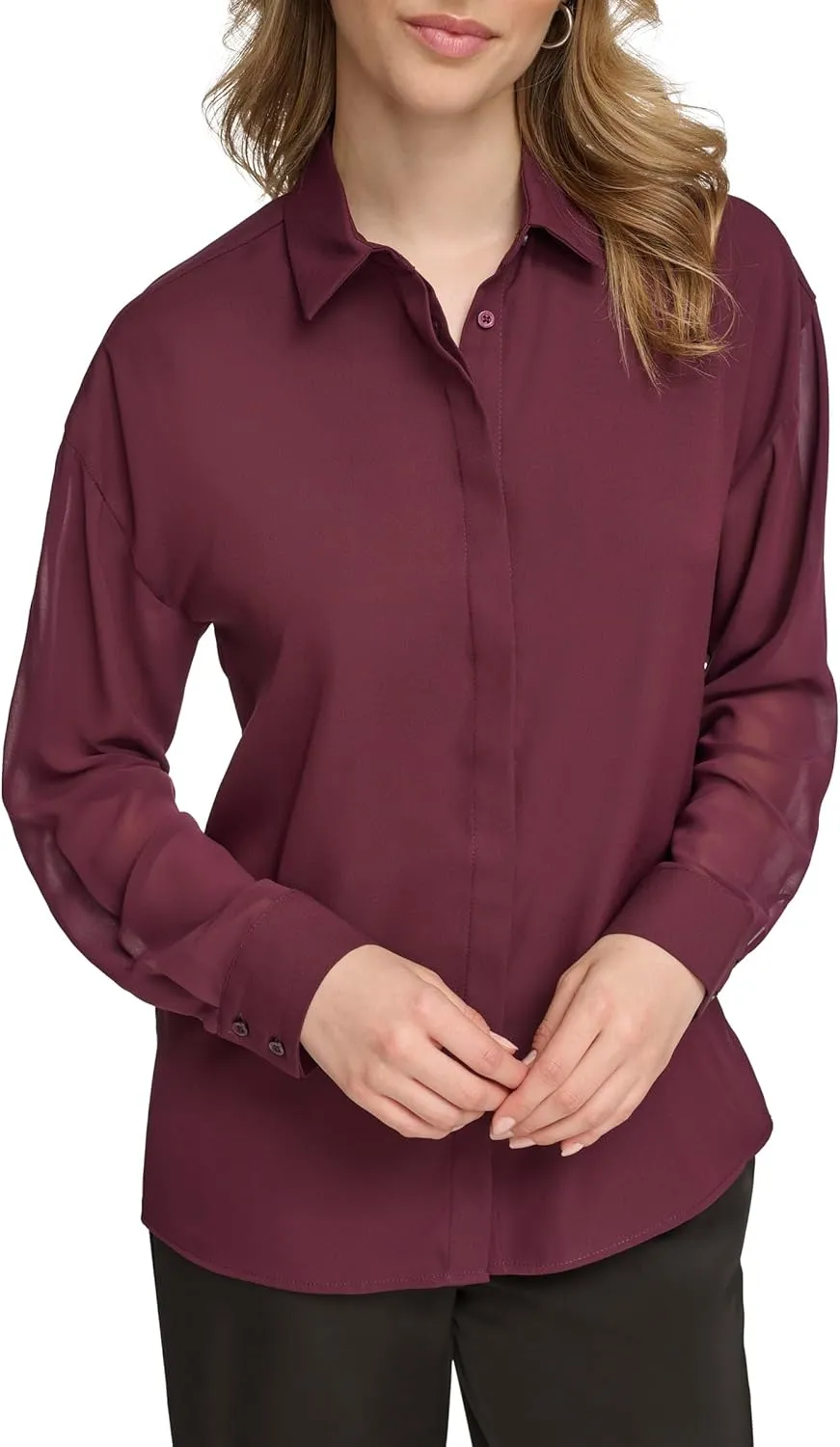 Calvin Klein Women's Button Front Long Sleeve Blouse
