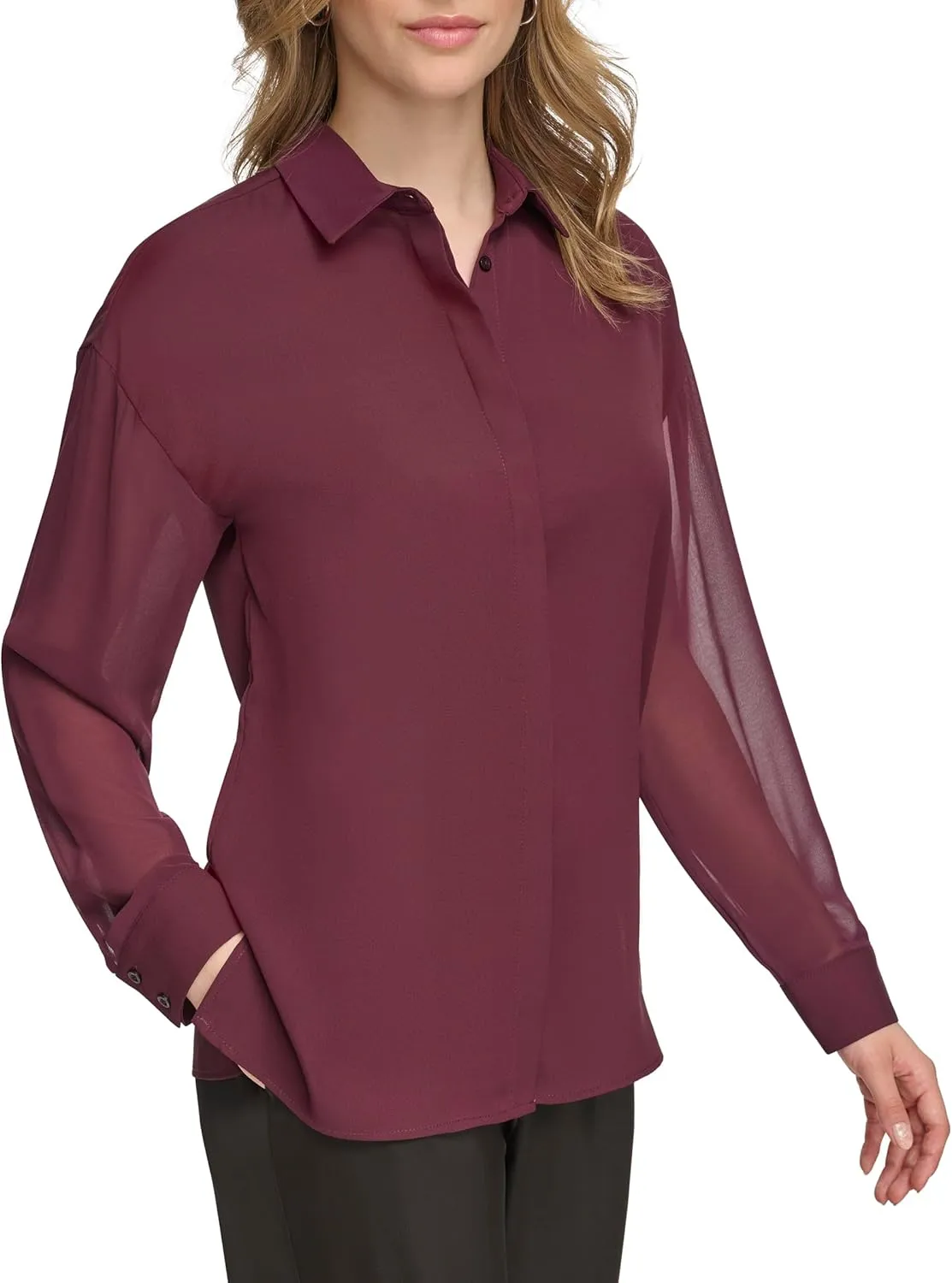 Calvin Klein Women's Button Front Long Sleeve Blouse