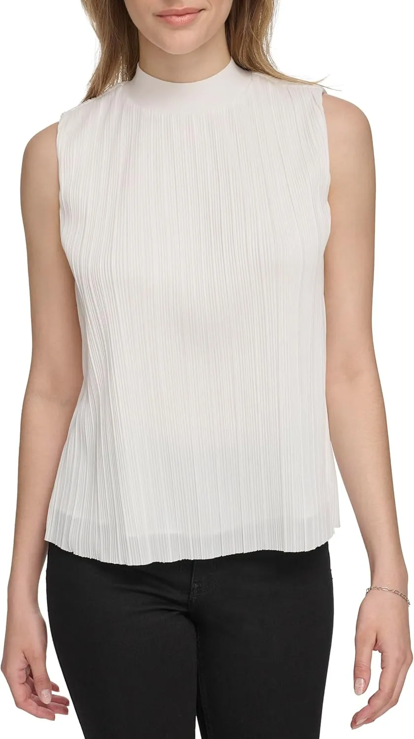 Calvin Klein Women's Short Sleeve Mock Neck Blouse