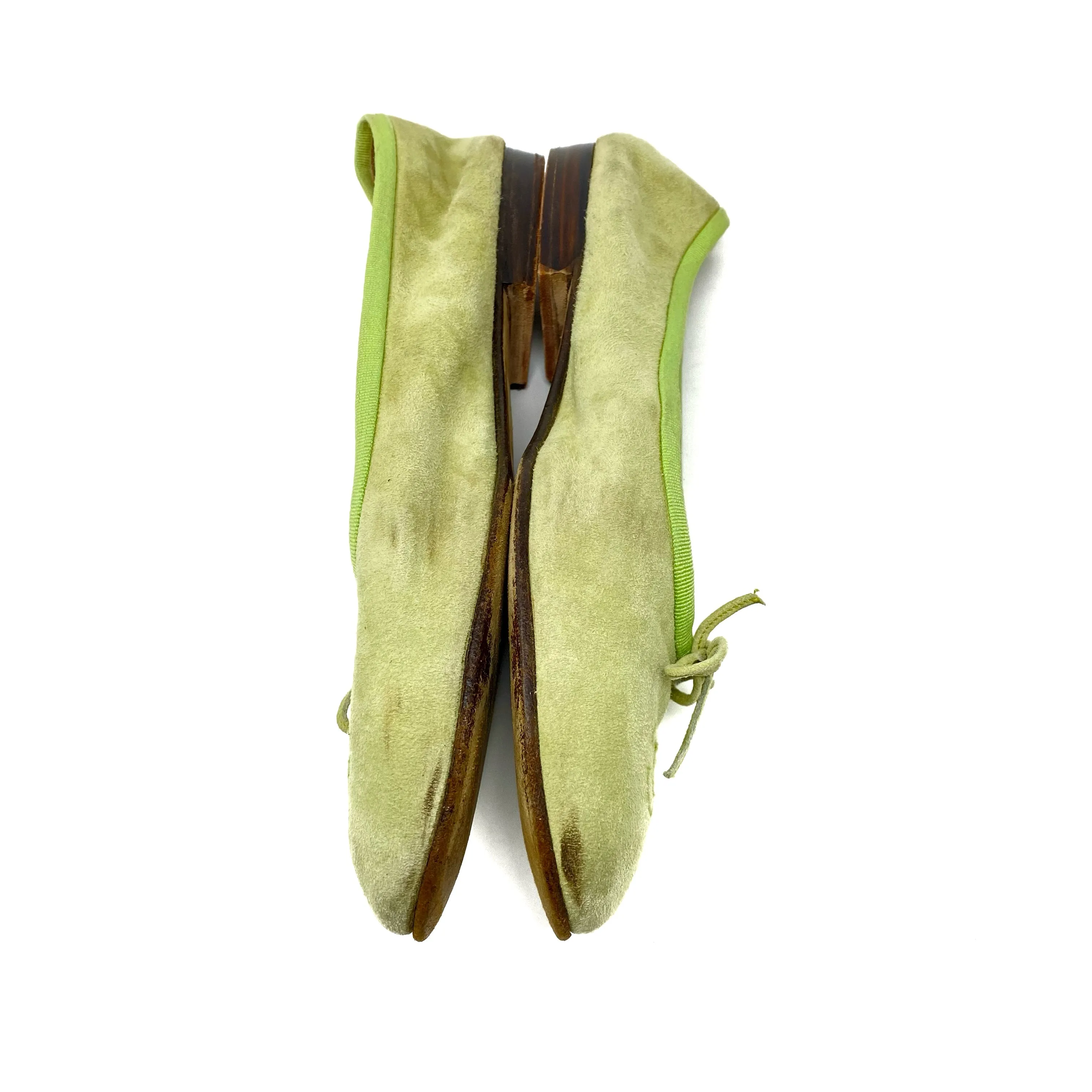 Chanel Ballet Ballerina Flats in Green Suede Size 10 | 40.5
