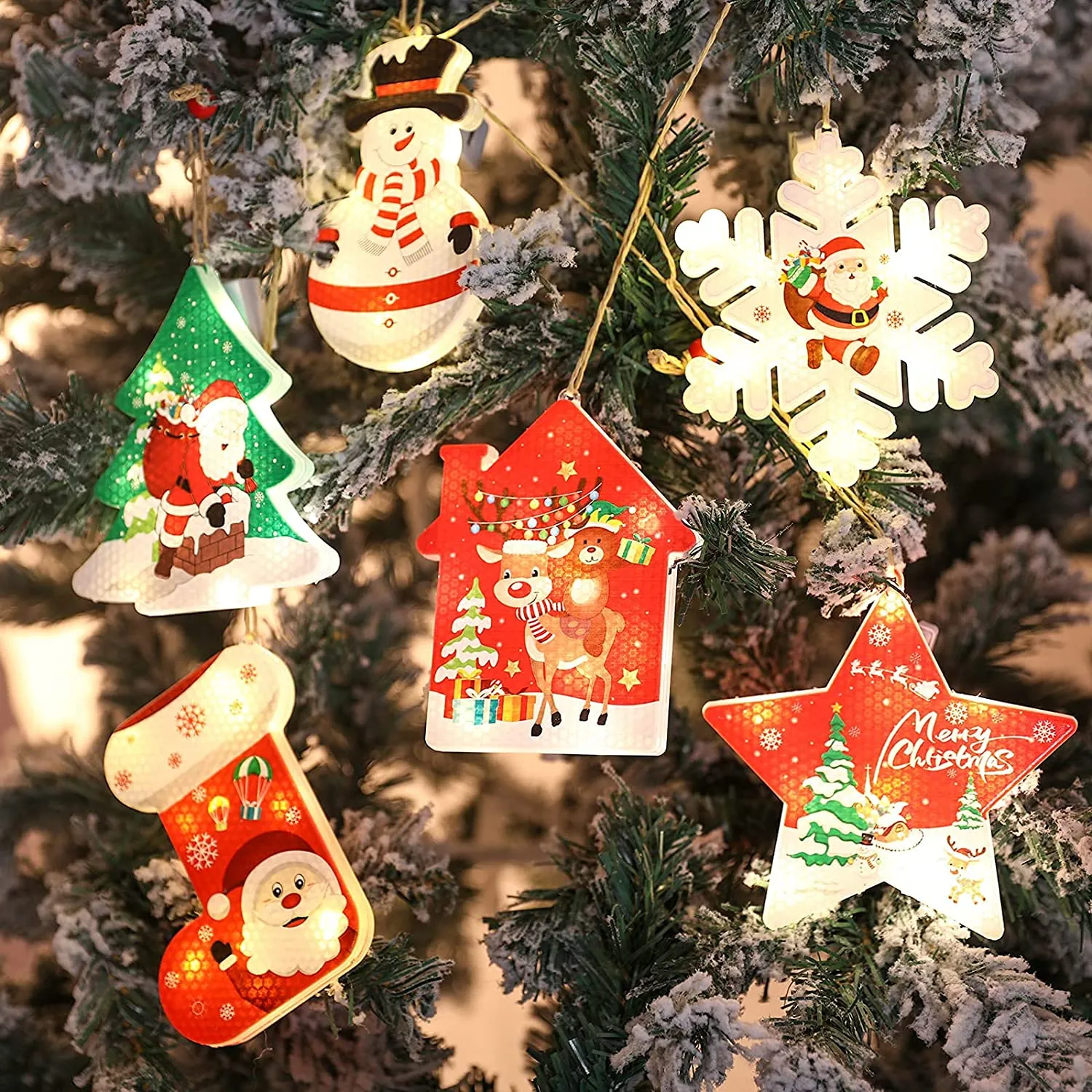 Christmas Hanging Ornaments LED Lights Funny Unique Xmas Tree Fireplace Window Decoration