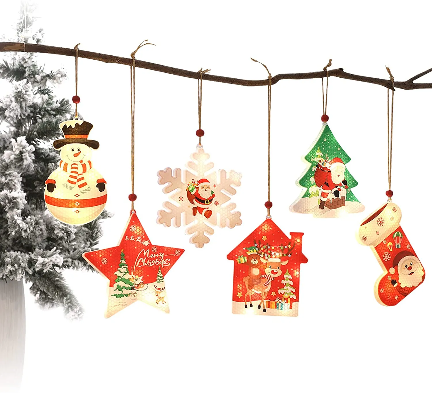 Christmas Hanging Ornaments LED Lights Funny Unique Xmas Tree Fireplace Window Decoration