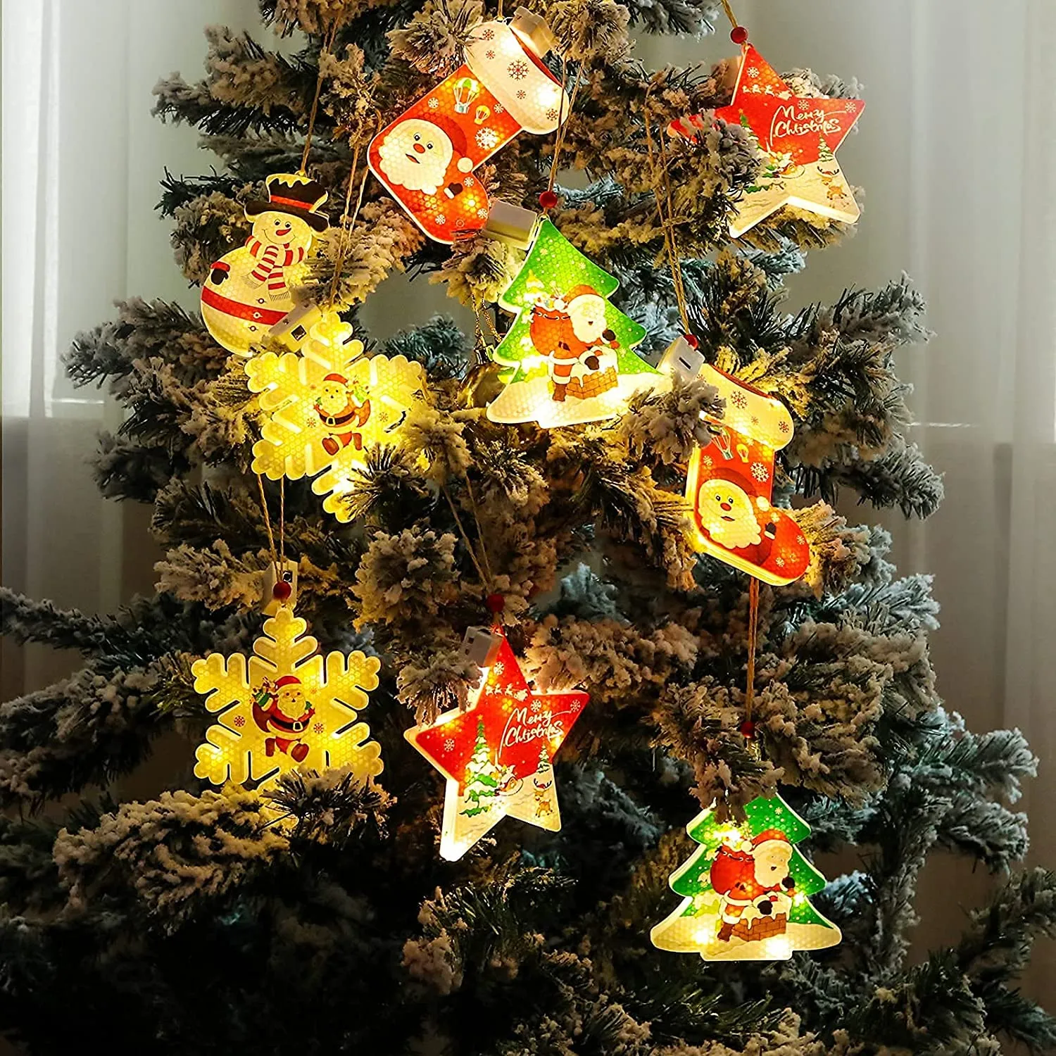 Christmas Hanging Ornaments LED Lights Funny Unique Xmas Tree Fireplace Window Decoration