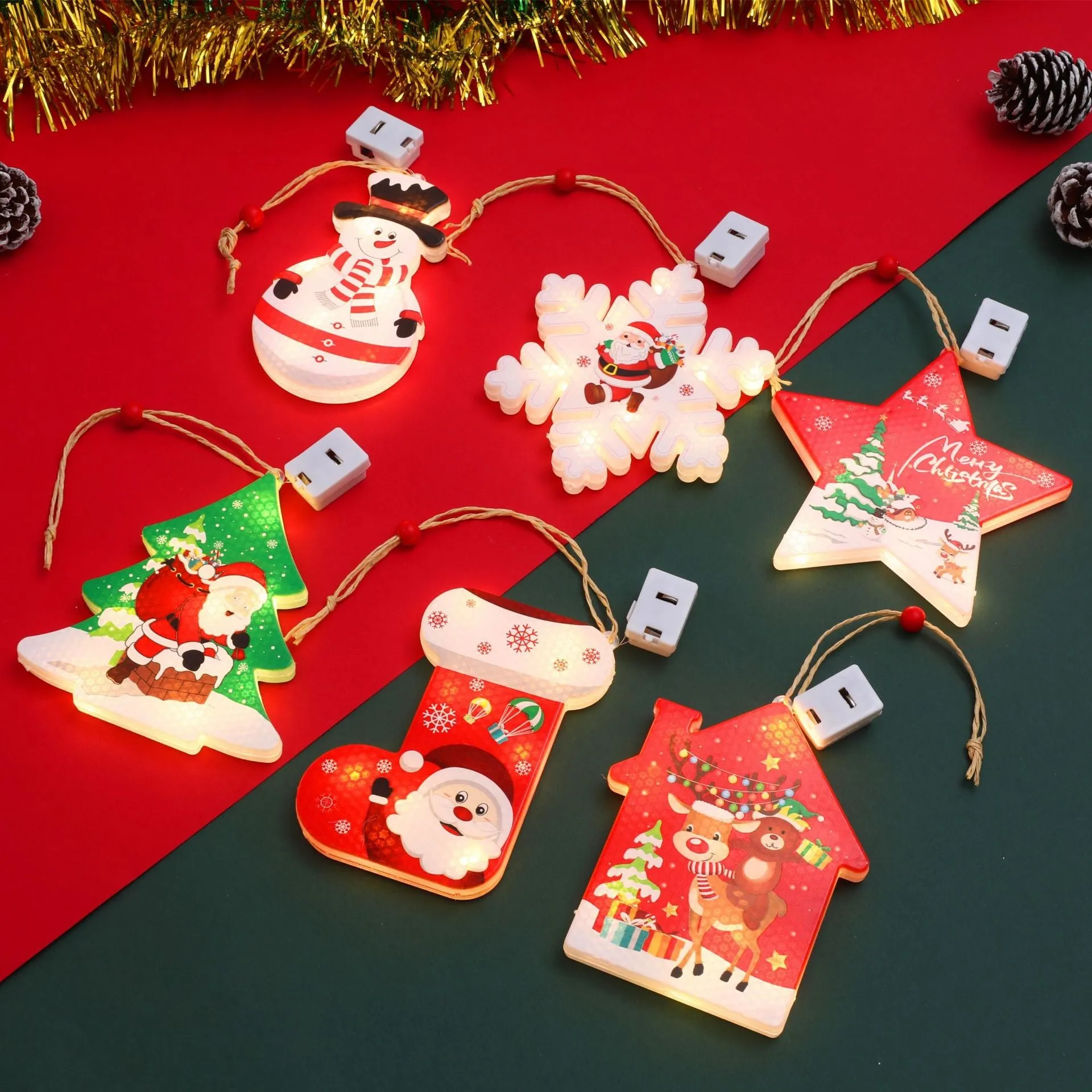 Christmas Hanging Ornaments LED Lights Funny Unique Xmas Tree Fireplace Window Decoration