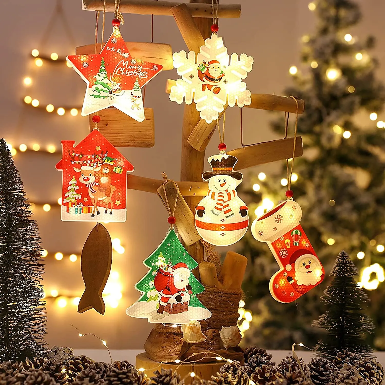 Christmas Hanging Ornaments LED Lights Funny Unique Xmas Tree Fireplace Window Decoration