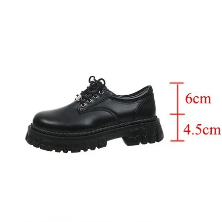 Classic Black Platform Oxford Boots / PU Leather Shoes with Square Heels and Round Toe