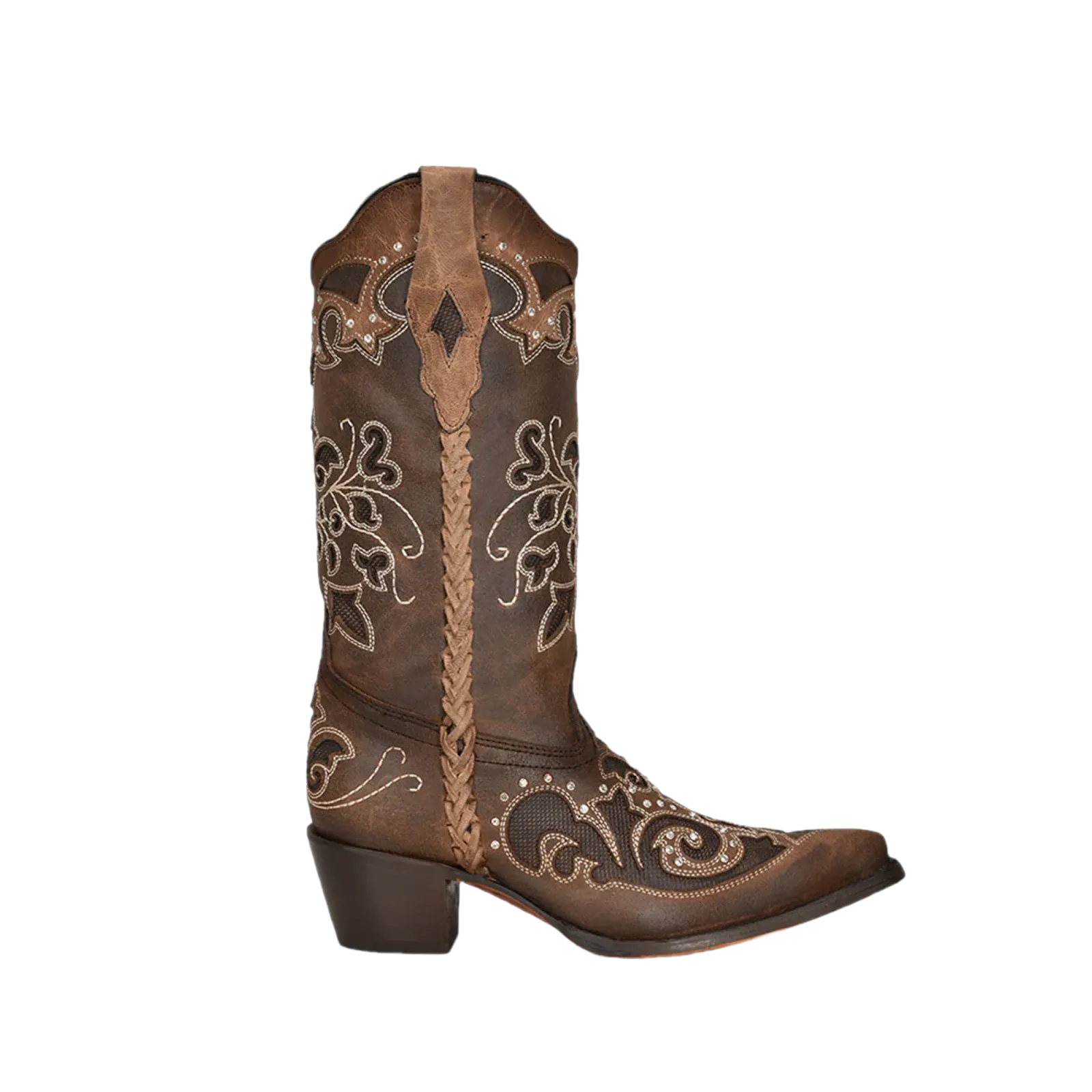 Corral Ladies Inlay & Crystal Embroidery Woven Pointed Toe Boots C3933