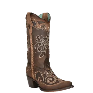 Corral Ladies Inlay & Crystal Embroidery Woven Pointed Toe Boots C3933