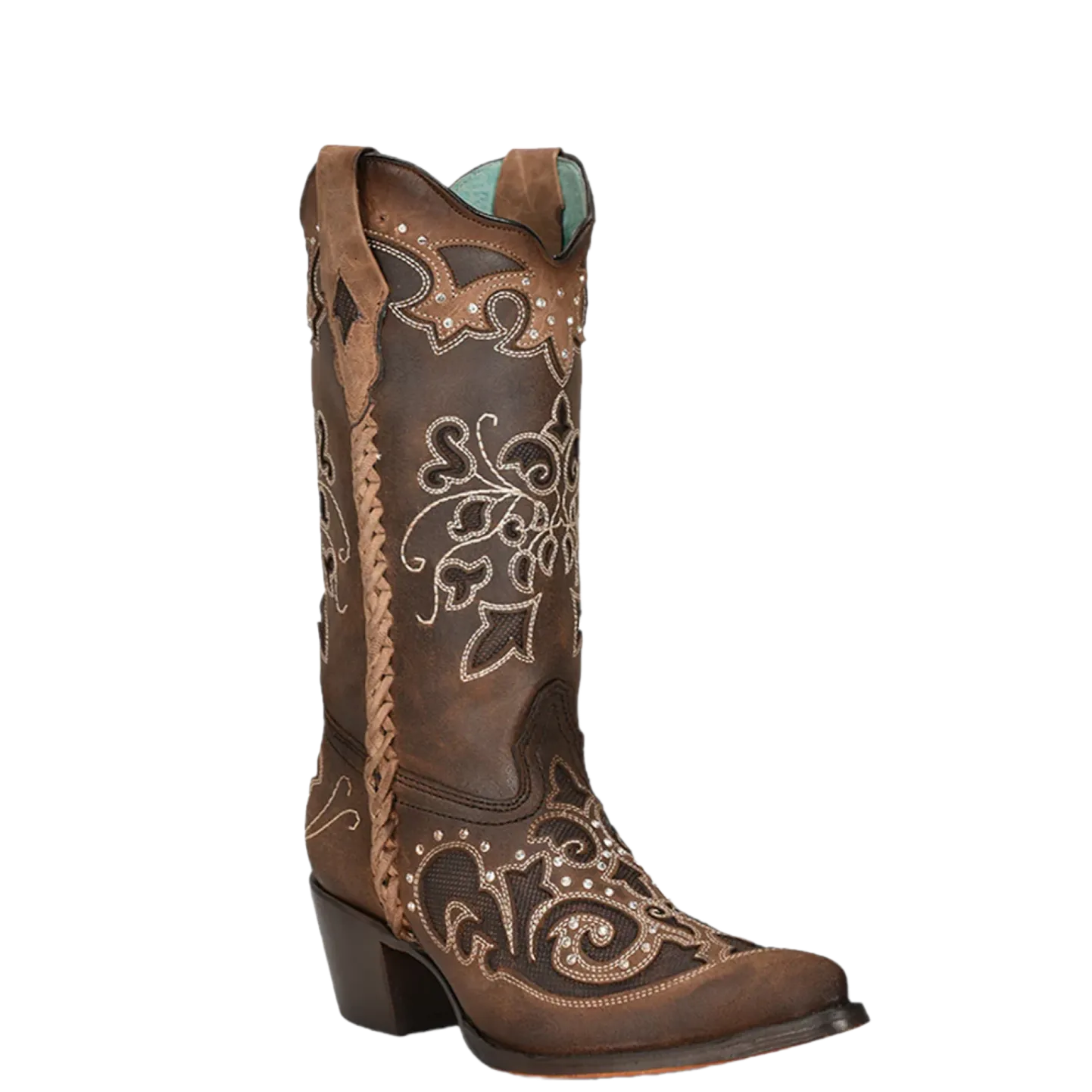 Corral Ladies Inlay & Crystal Embroidery Woven Pointed Toe Boots C3933