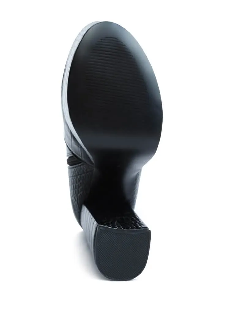 Croc-Patterned Chic Pointed Toe High Heel Ankle Boots