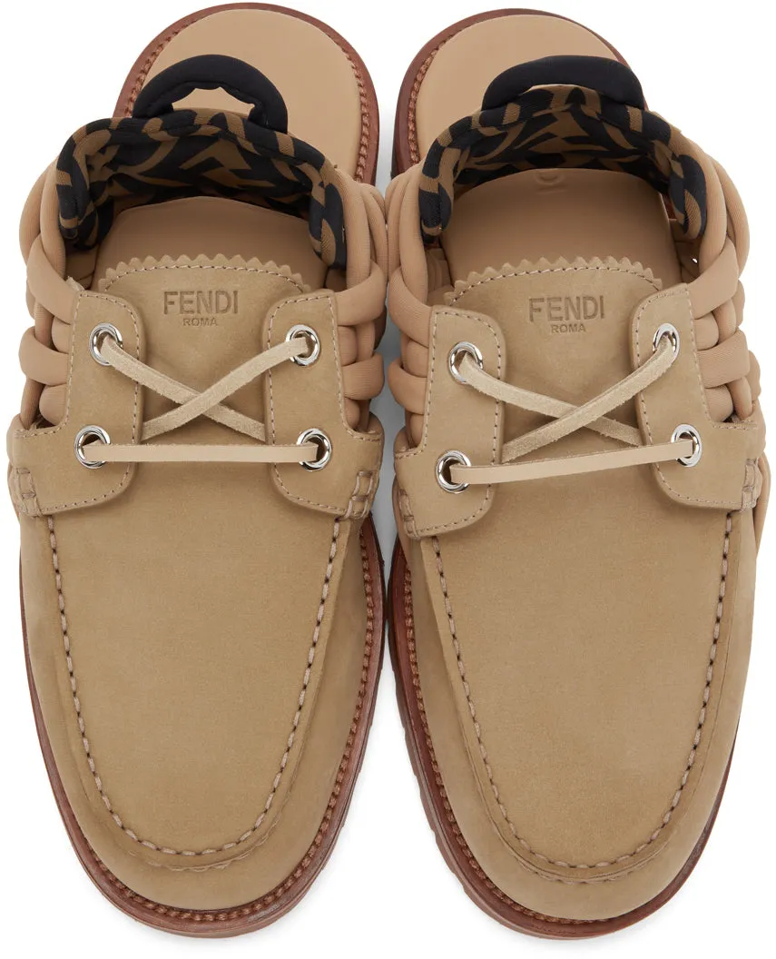 Fendi Beige Nubuck 'FF' Loafers