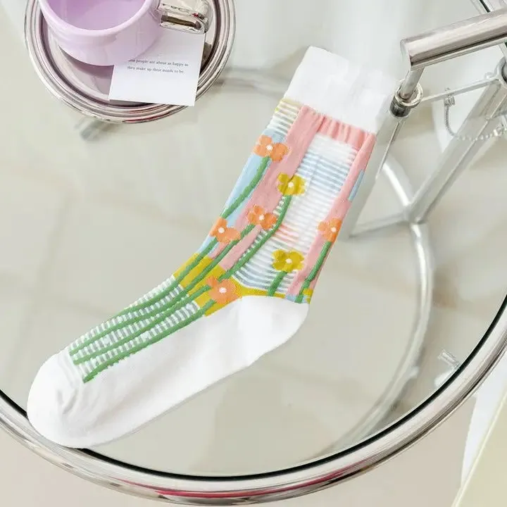 Floral Design Sheer Socks