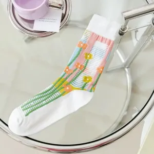 Floral Design Sheer Socks