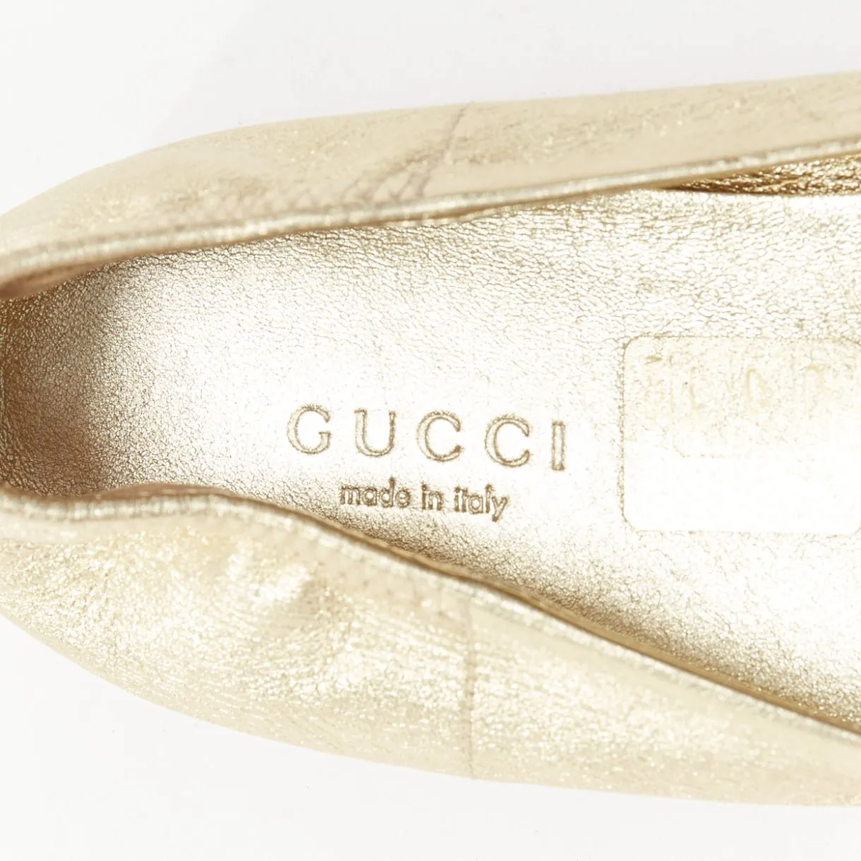 GUCCI metallic light gold Horsebit buckle round toe ballerina flats EU36