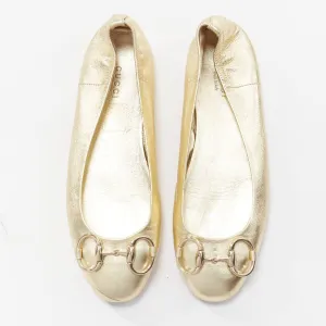 GUCCI metallic light gold Horsebit buckle round toe ballerina flats EU36