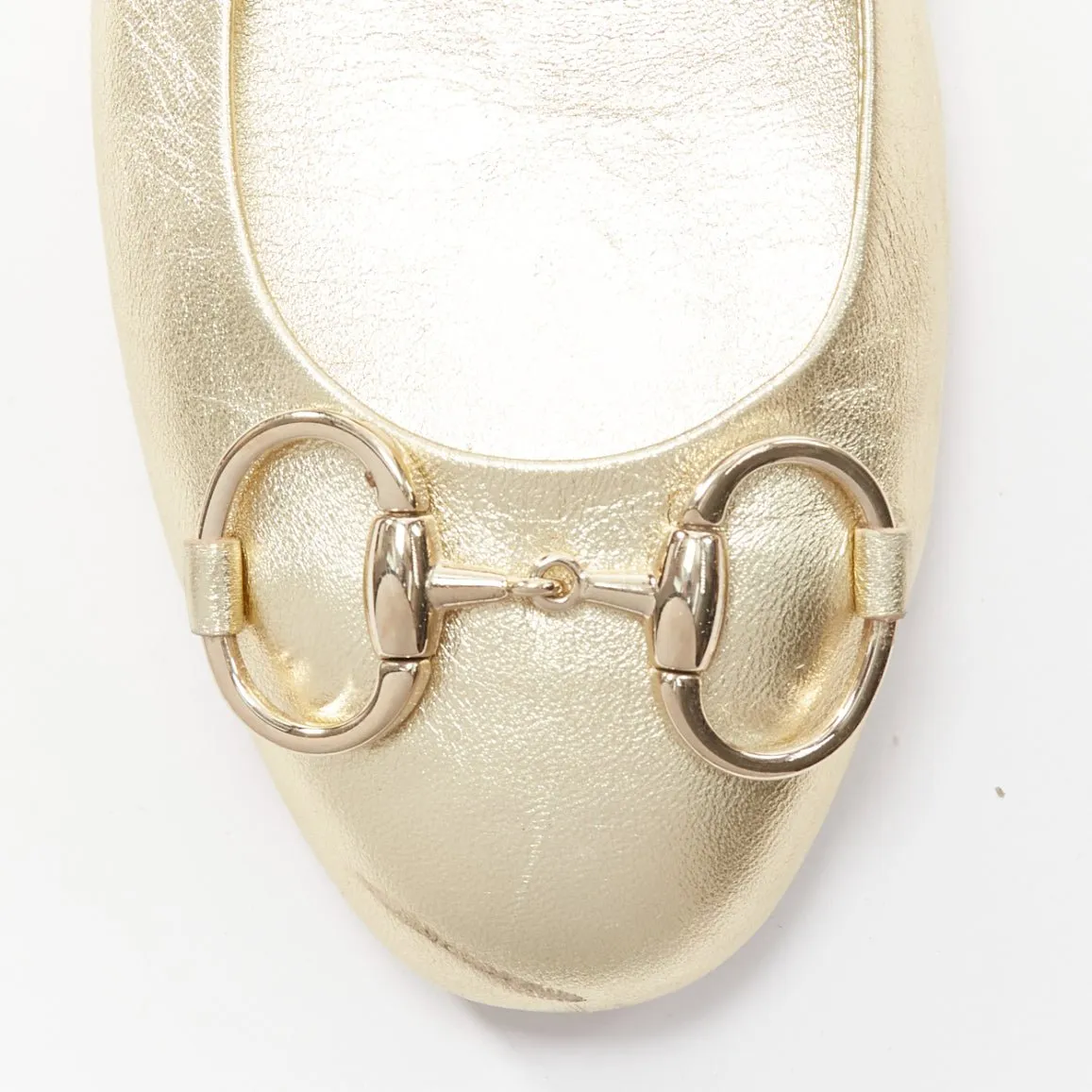 GUCCI metallic light gold Horsebit buckle round toe ballerina flats EU36