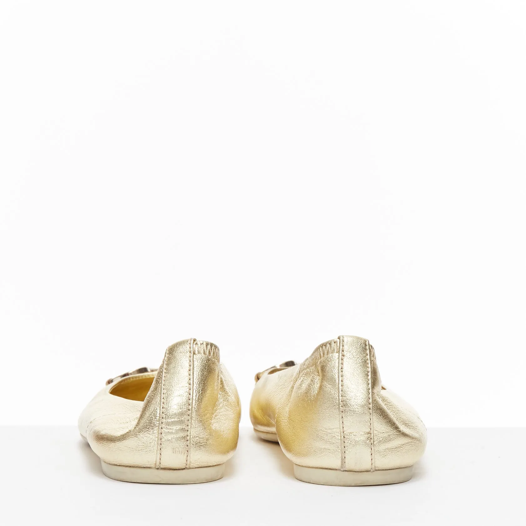 GUCCI metallic light gold Horsebit buckle round toe ballerina flats EU36
