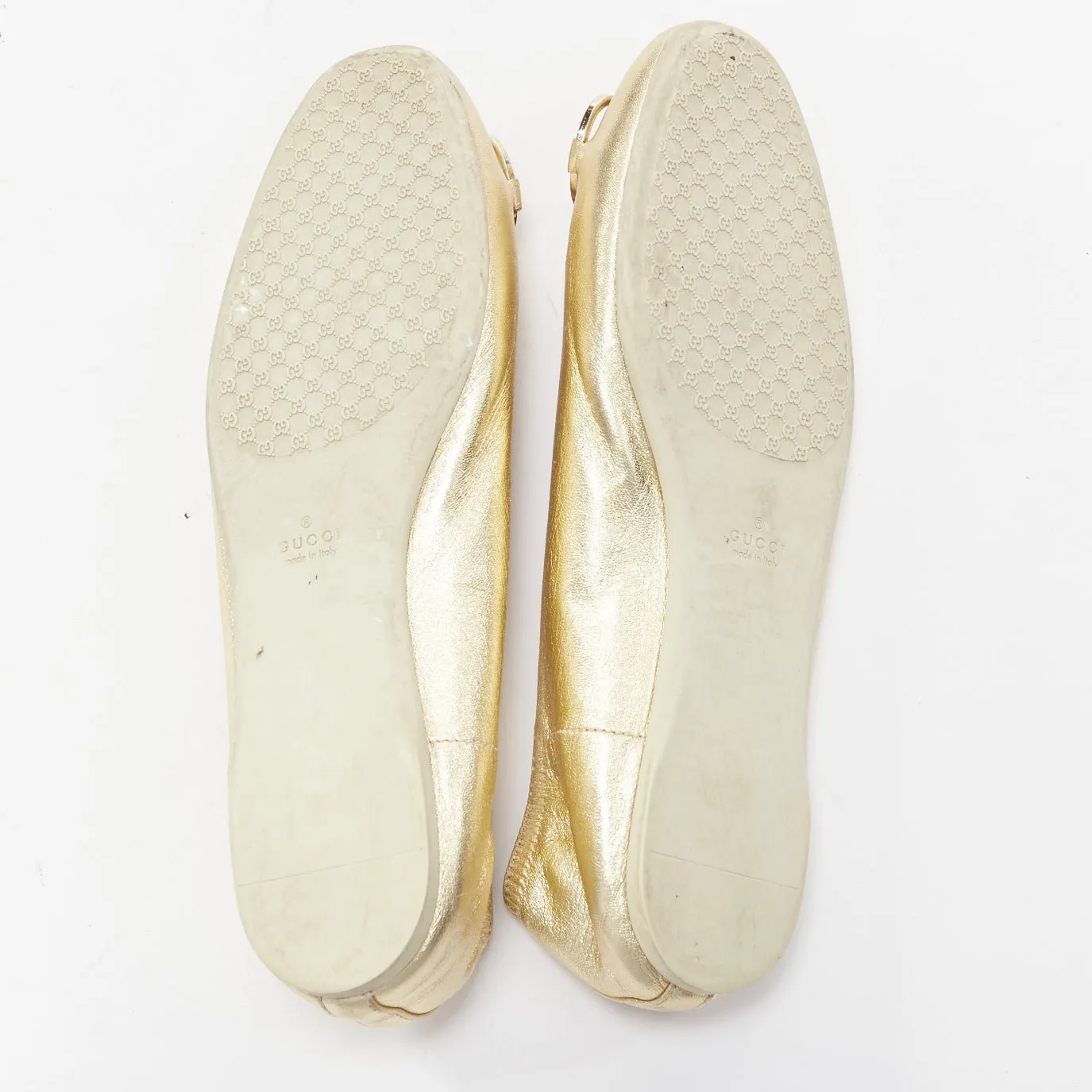 GUCCI metallic light gold Horsebit buckle round toe ballerina flats EU36