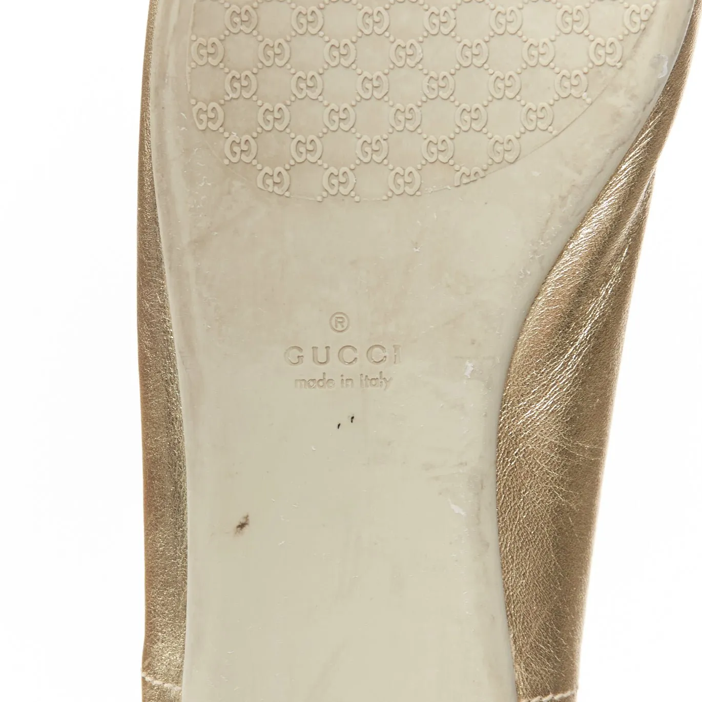GUCCI metallic light gold Horsebit buckle round toe ballerina flats EU36