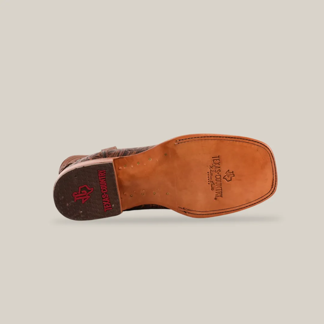 Handtooled Leave Brown - Square Toe