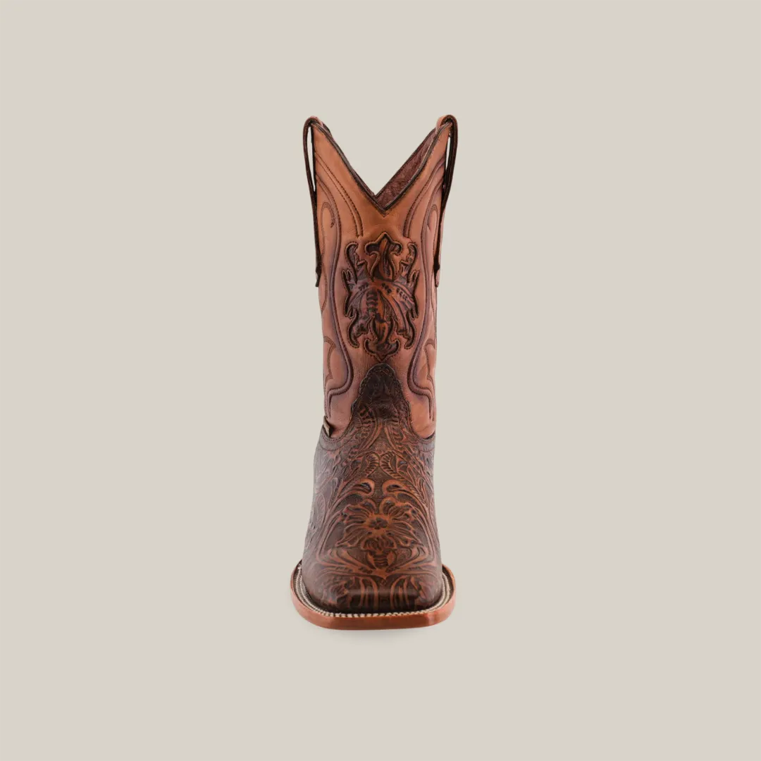 Handtooled Leave Brown - Square Toe
