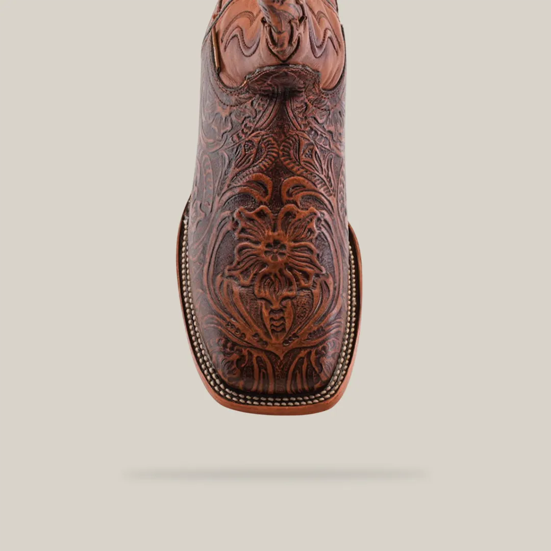 Handtooled Leave Brown - Square Toe