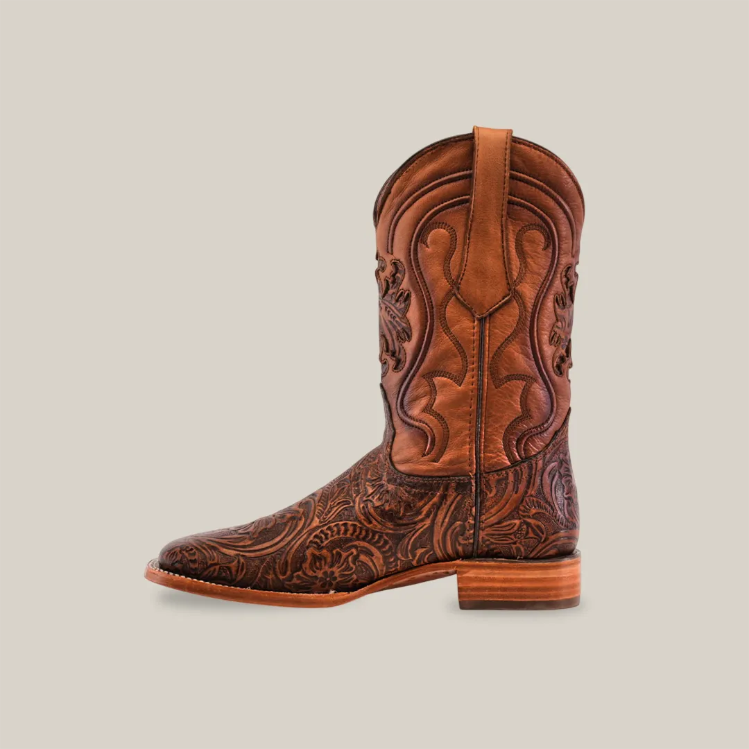 Handtooled Leave Brown - Square Toe