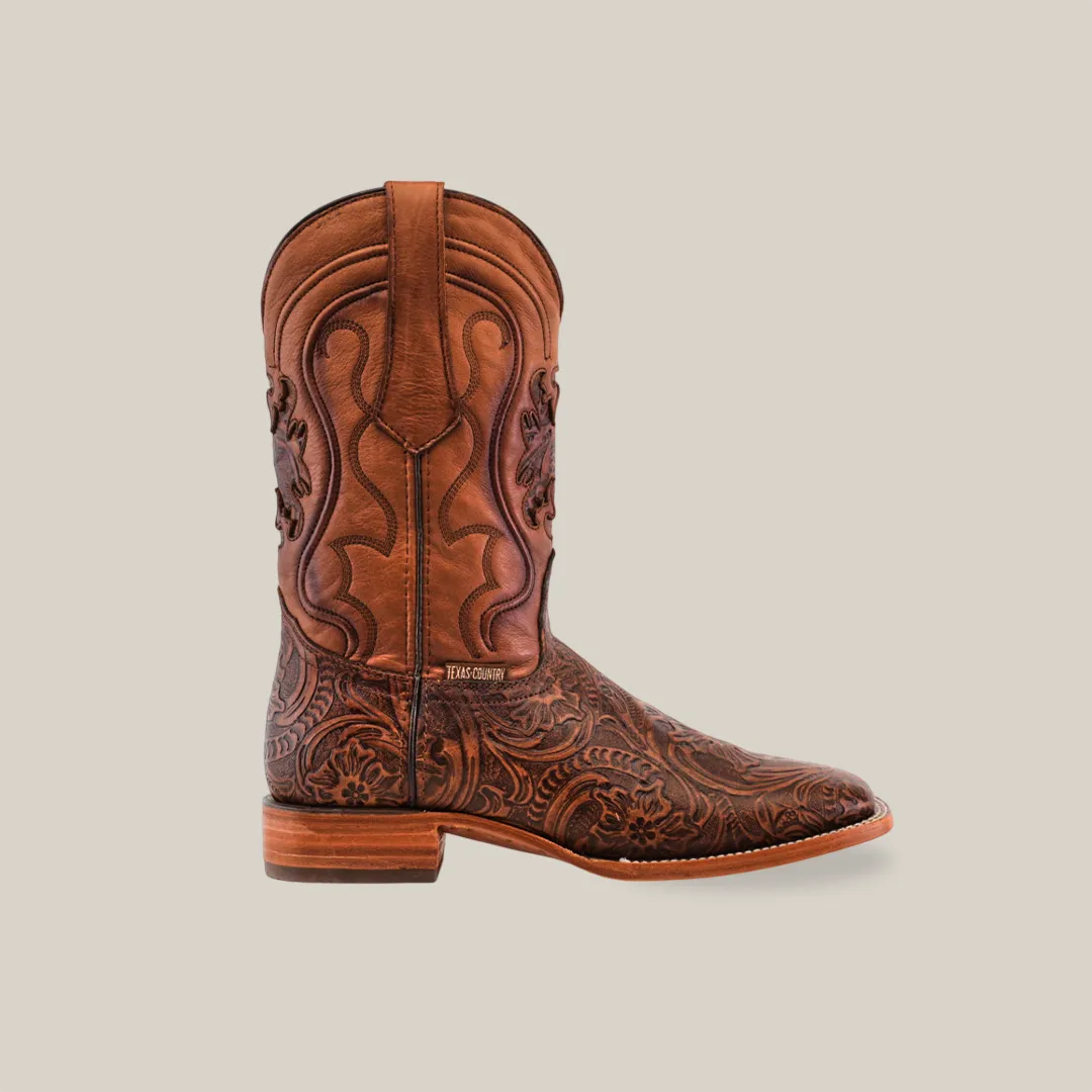 Handtooled Leave Brown - Square Toe