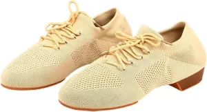 Latin Dance Shoes for Women Dance Shoes for Women Jazz Salsa Ballroom Dancing Shoes Mesh Casual Flat Sprots Shoe Yoga Sneakers(Light Brown,35)