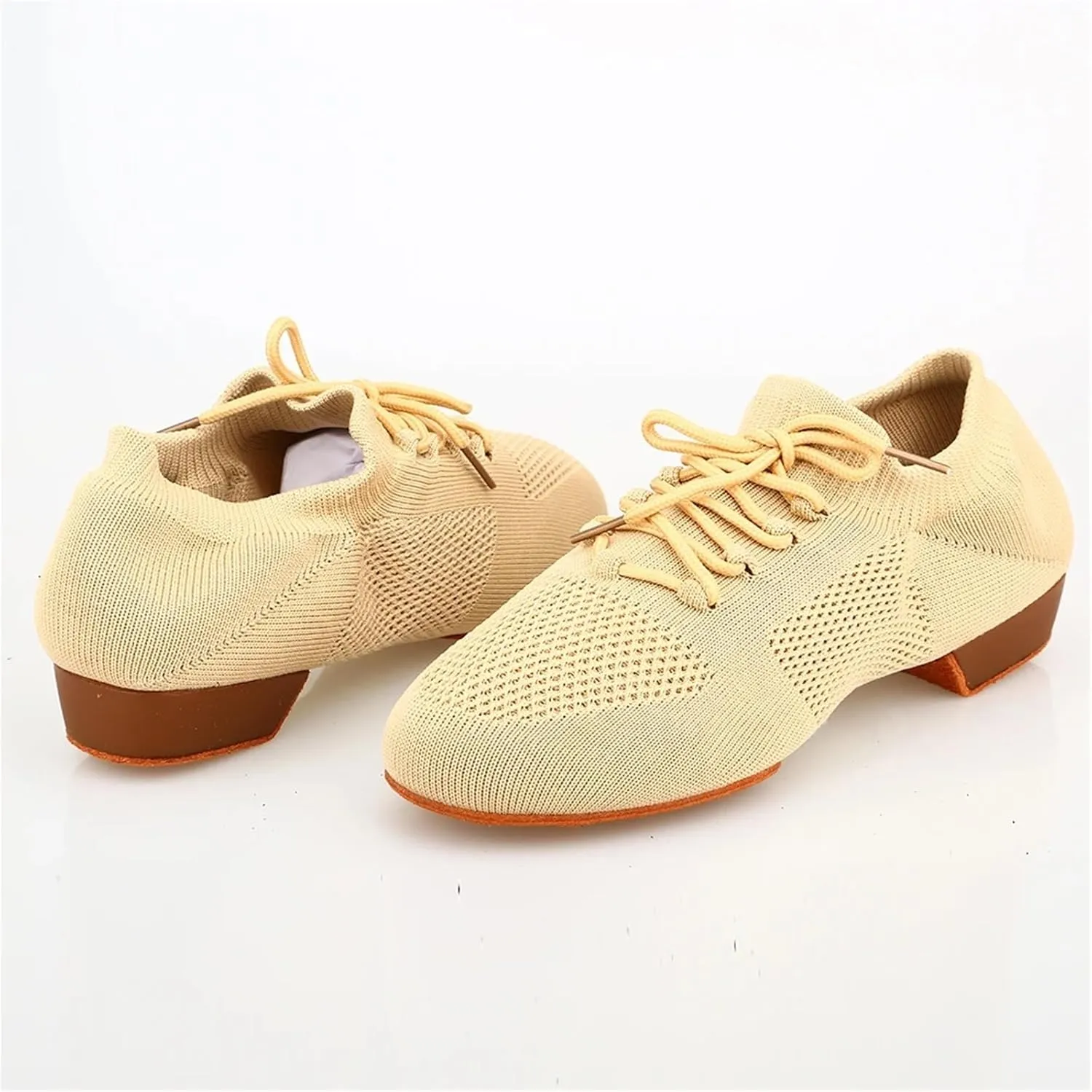 Latin Dance Shoes for Women Dance Shoes for Women Jazz Salsa Ballroom Dancing Shoes Mesh Casual Flat Sprots Shoe Yoga Sneakers(Light Brown,35)