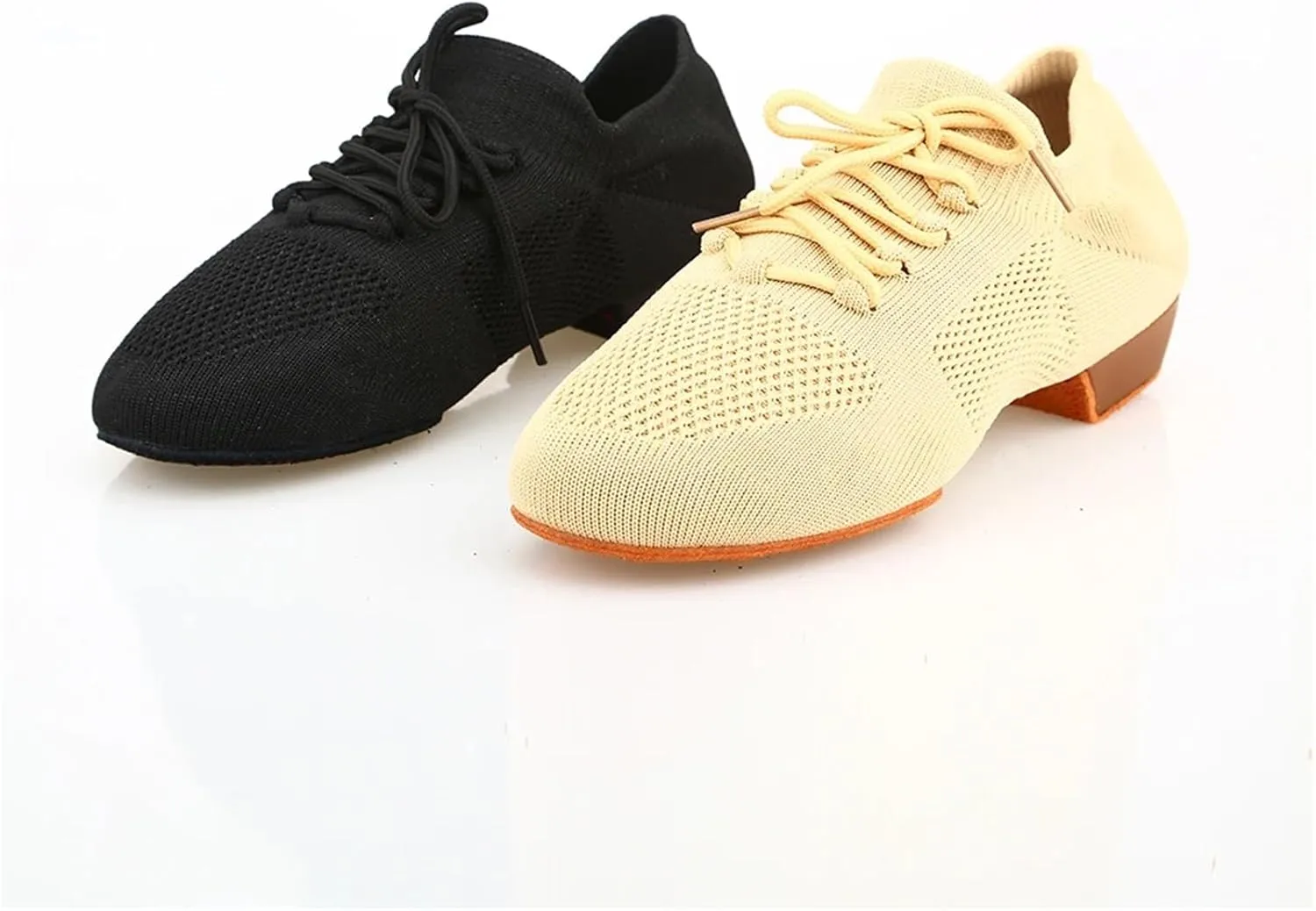 Latin Dance Shoes for Women Dance Shoes for Women Jazz Salsa Ballroom Dancing Shoes Mesh Casual Flat Sprots Shoe Yoga Sneakers(Light Brown,35)
