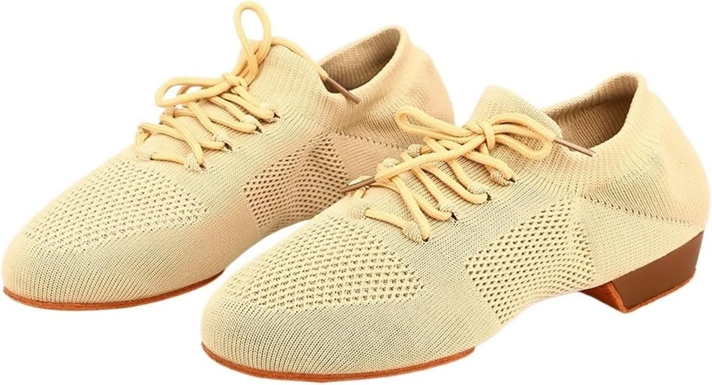 Latin Dance Shoes for Women Dance Shoes for Women Jazz Salsa Ballroom Dancing Shoes Mesh Casual Flat Sprots Shoe Yoga Sneakers(Light Brown,35)