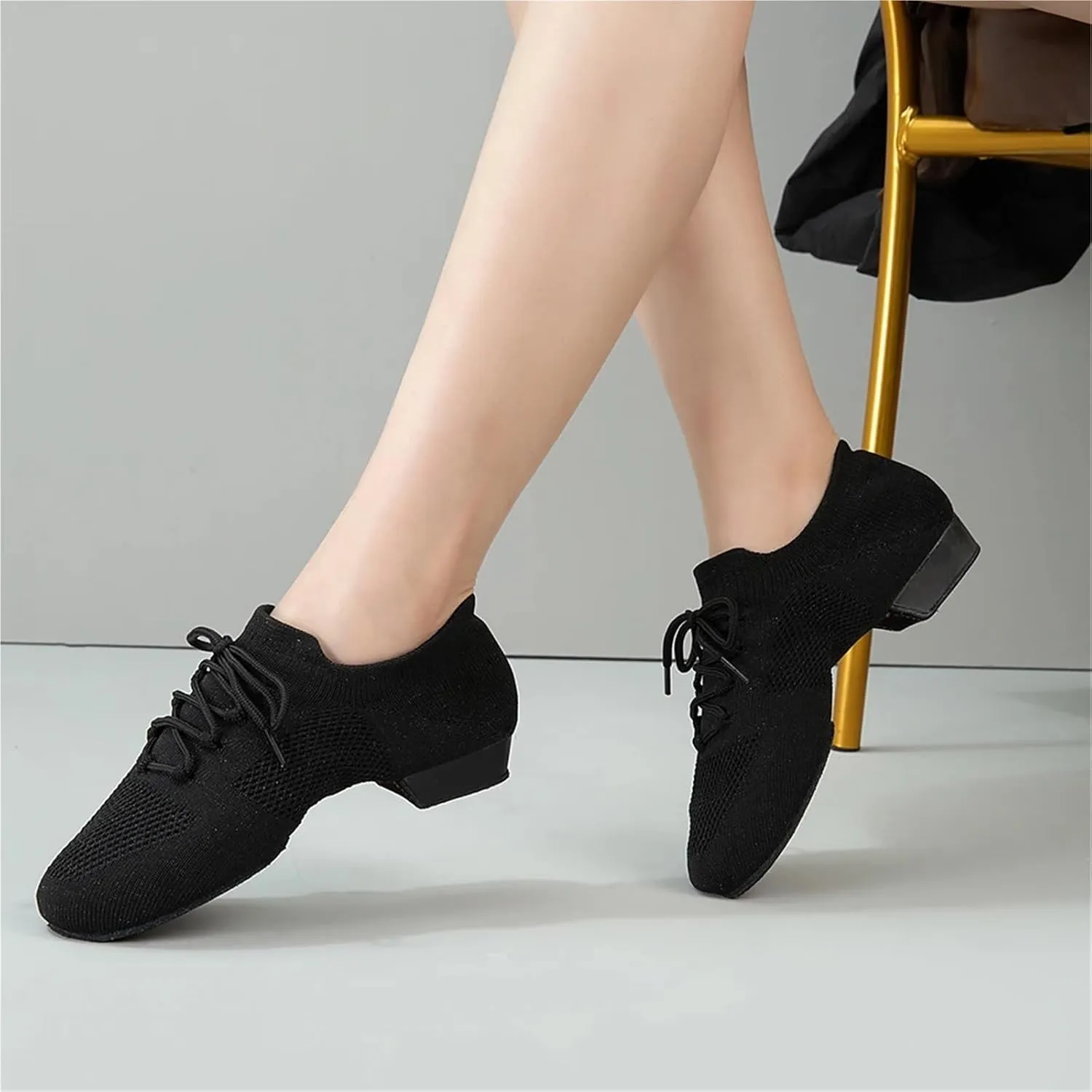 Latin Dance Shoes for Women Dance Shoes for Women Jazz Salsa Ballroom Dancing Shoes Mesh Casual Flat Sprots Shoe Yoga Sneakers(Light Brown,35)