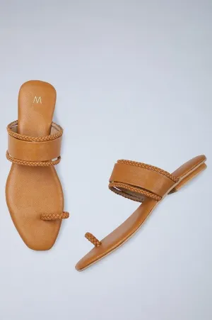 Light Tan Square Toe Braided Flats