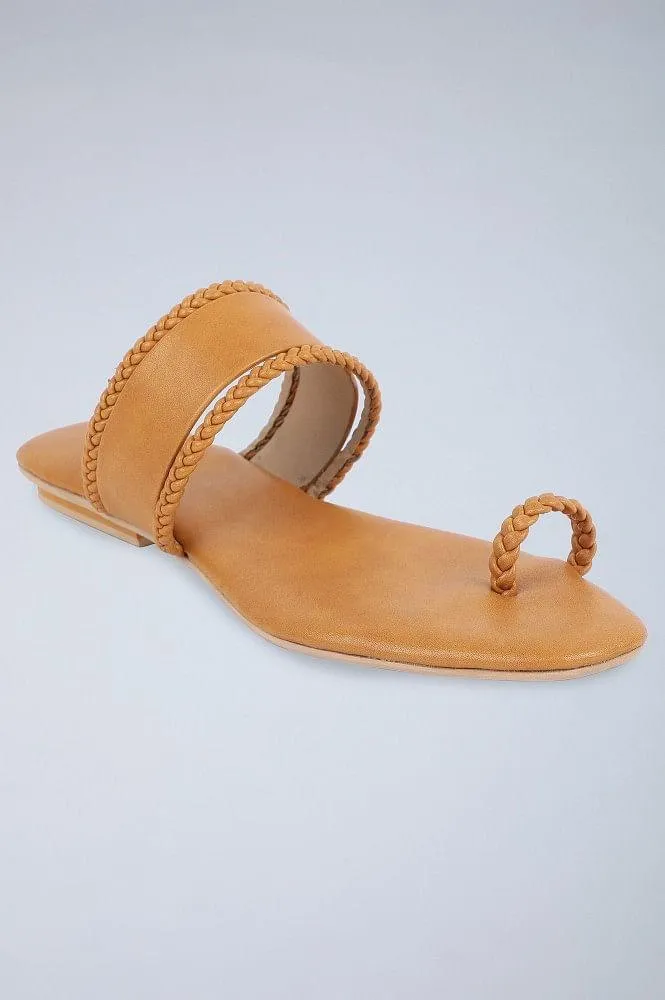 Light Tan Square Toe Braided Flats