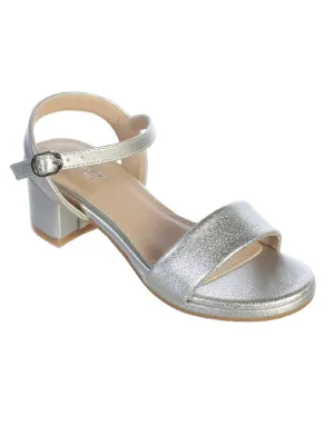 Little Girls Silver Block Heel Buckle Closure Sandals 9-10 Toddler