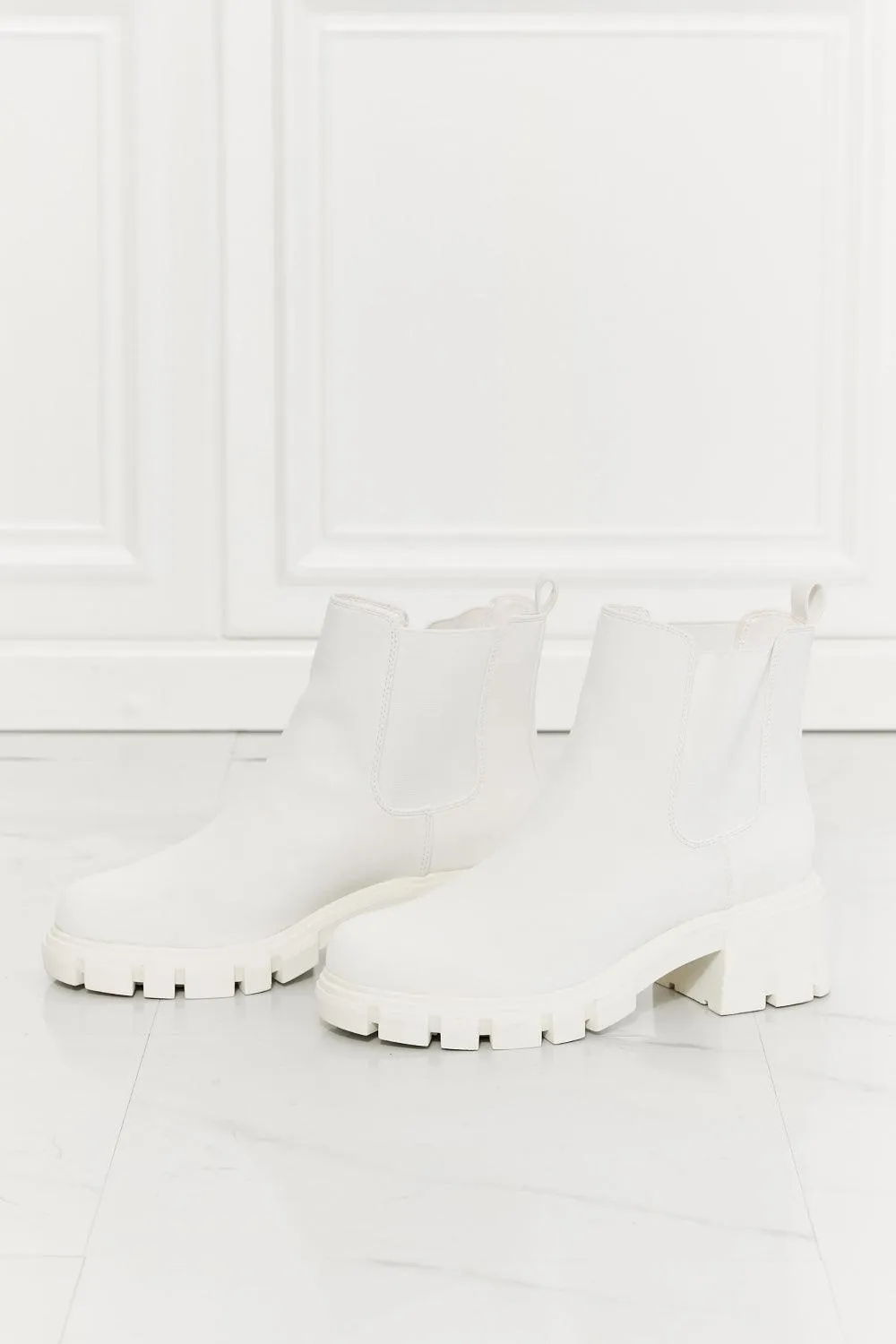 Matte Lug Sole Chelsea Boots in White