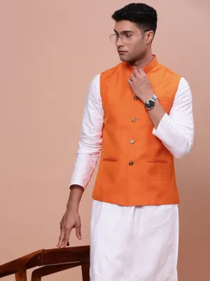 Men Orange Slim-Fit Woven Nehru Jacket