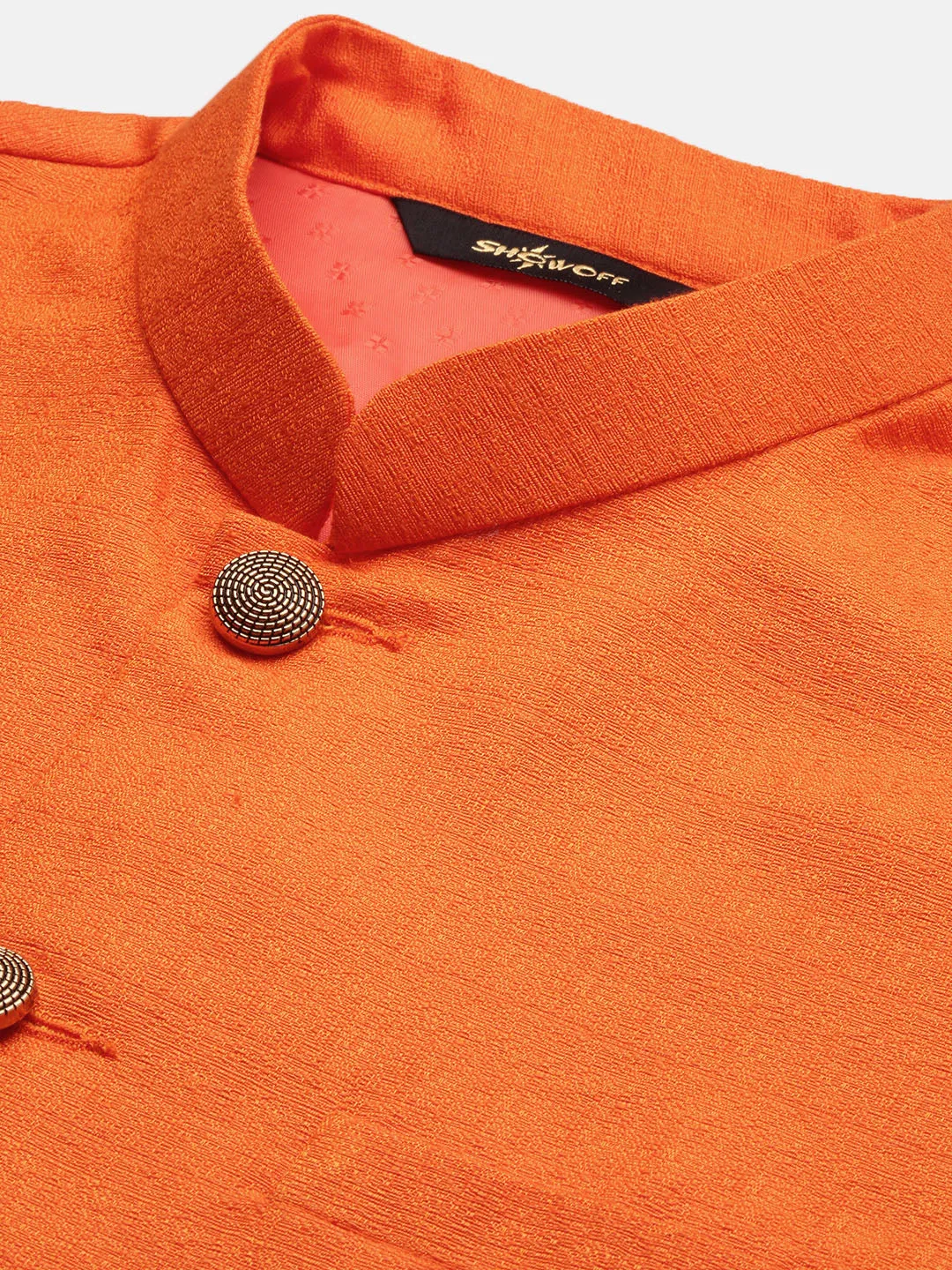 Men Orange Slim-Fit Woven Nehru Jacket
