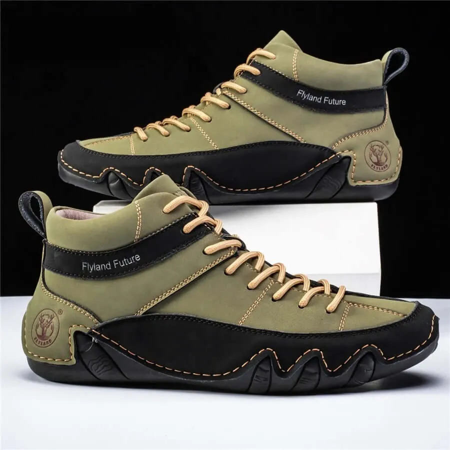 Men's Leather Athletic Sneakers with Wavy Grip Sole